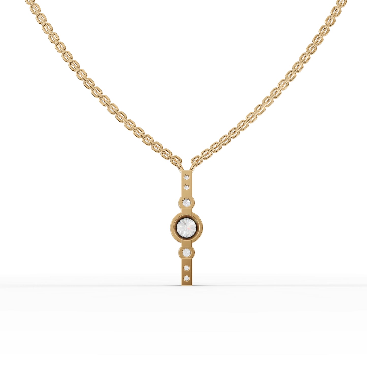 Bezel Moissanite Diamond Bar Pendant Necklace