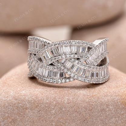 Luxury Baguette Cut Diamond Silver Ring
