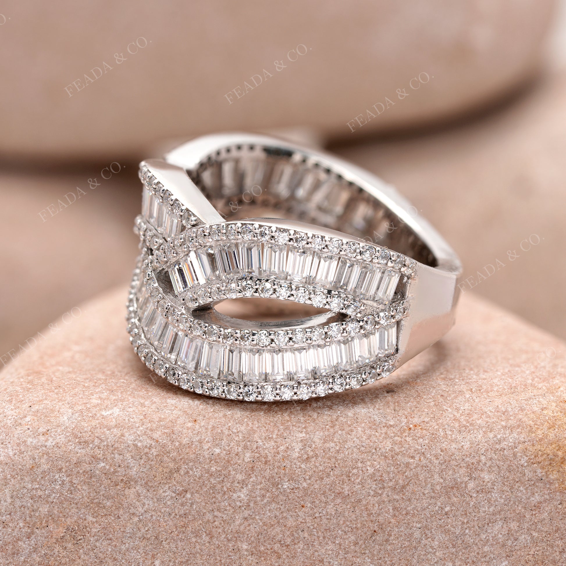 Luxury Baguette Cut Diamond Silver Ring