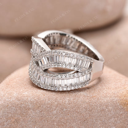 Luxury Baguette Cut Diamond Silver Ring