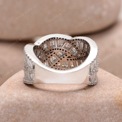 Luxury Baguette Cut Diamond Silver Ring