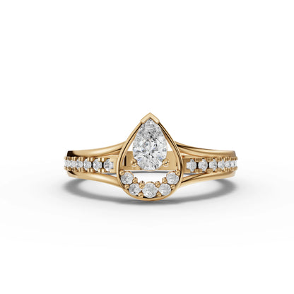 Pear Moissanite Diamond Accent Teardrop Halo Ring