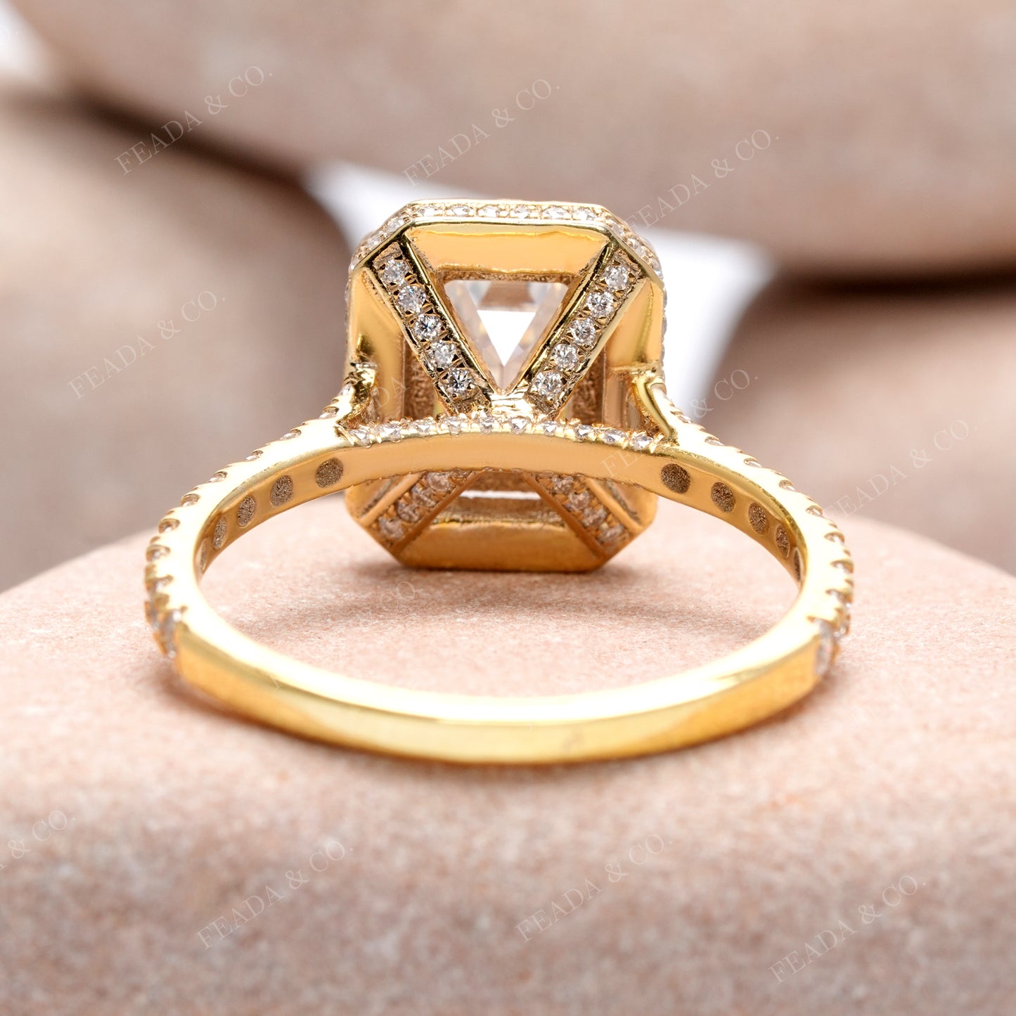 Emerald Cut Diamond Halo Gold Engagement Ring