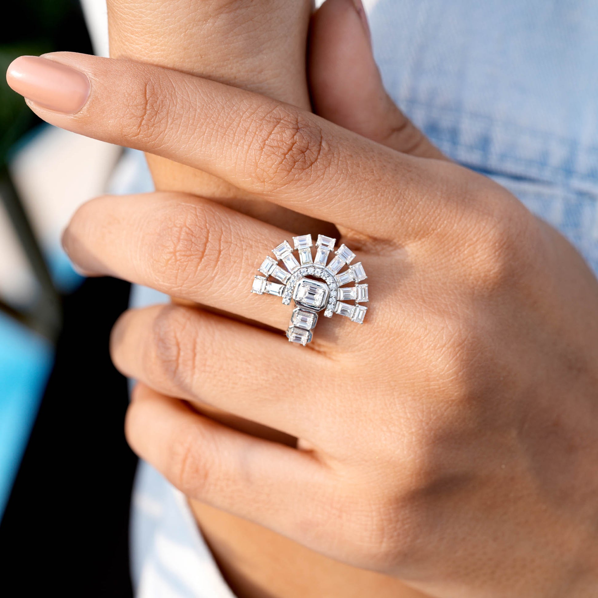 2.09 CT Emerald, Baguette, Round Cut Colorless Engagement Ring
