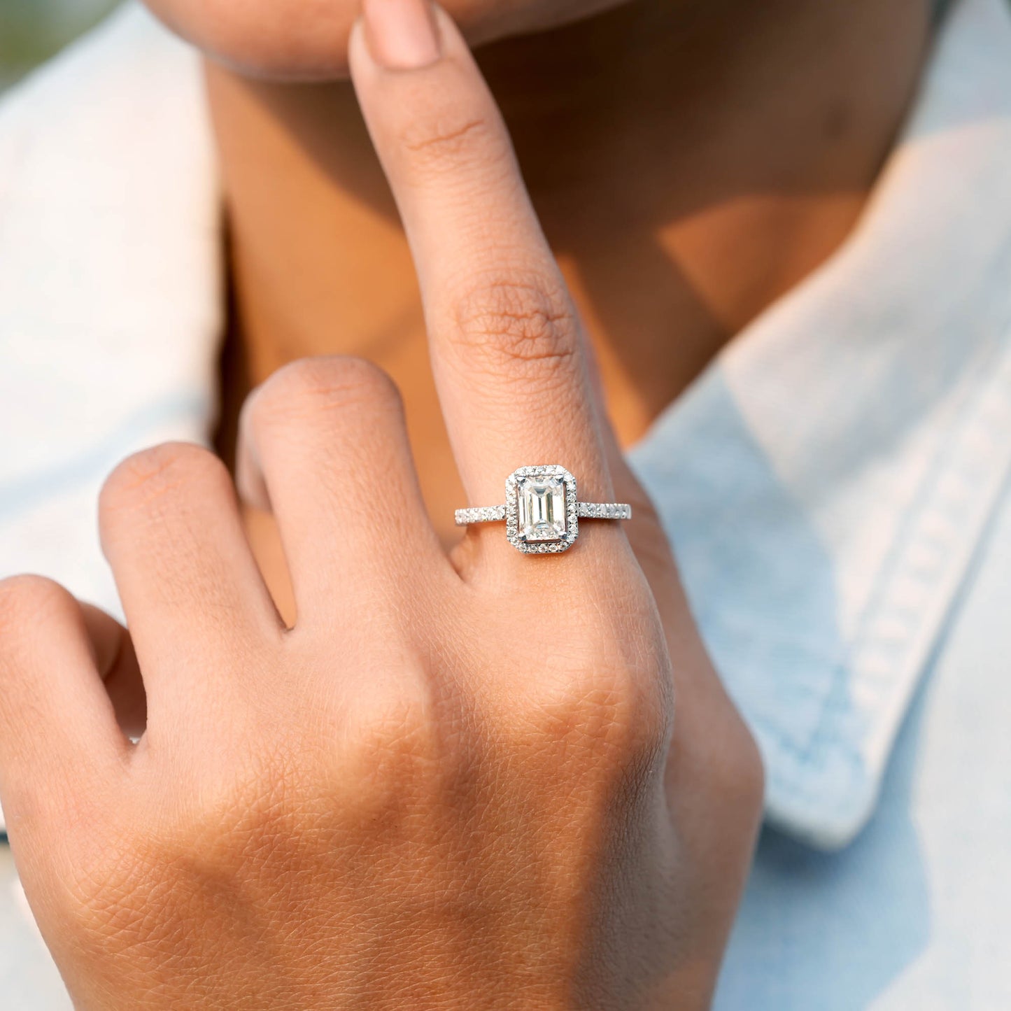 1.324 CT Round, Emerald Cut Colorless Engagement Ring