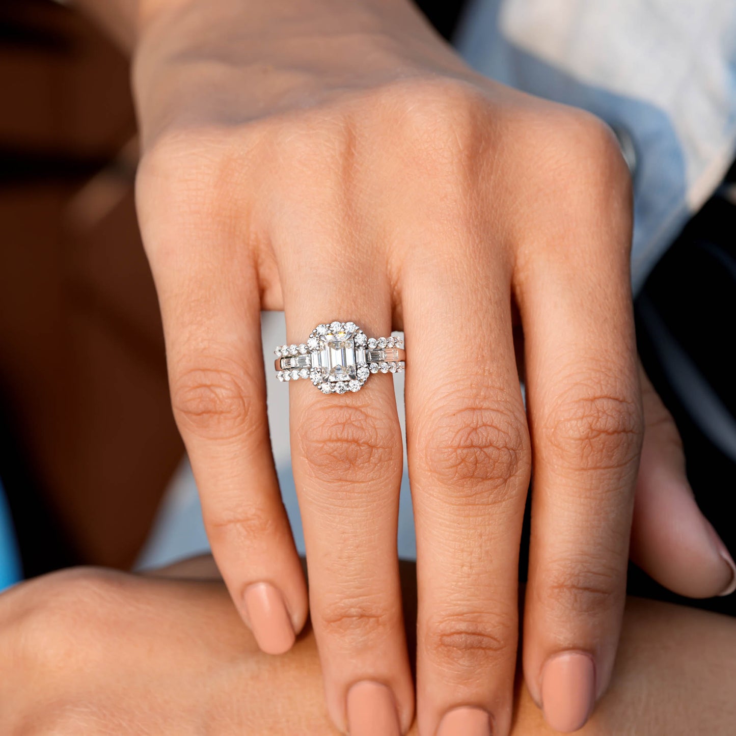 1.95 CT Round, Emerald, Baguette Cut Colorless Engagement Ring