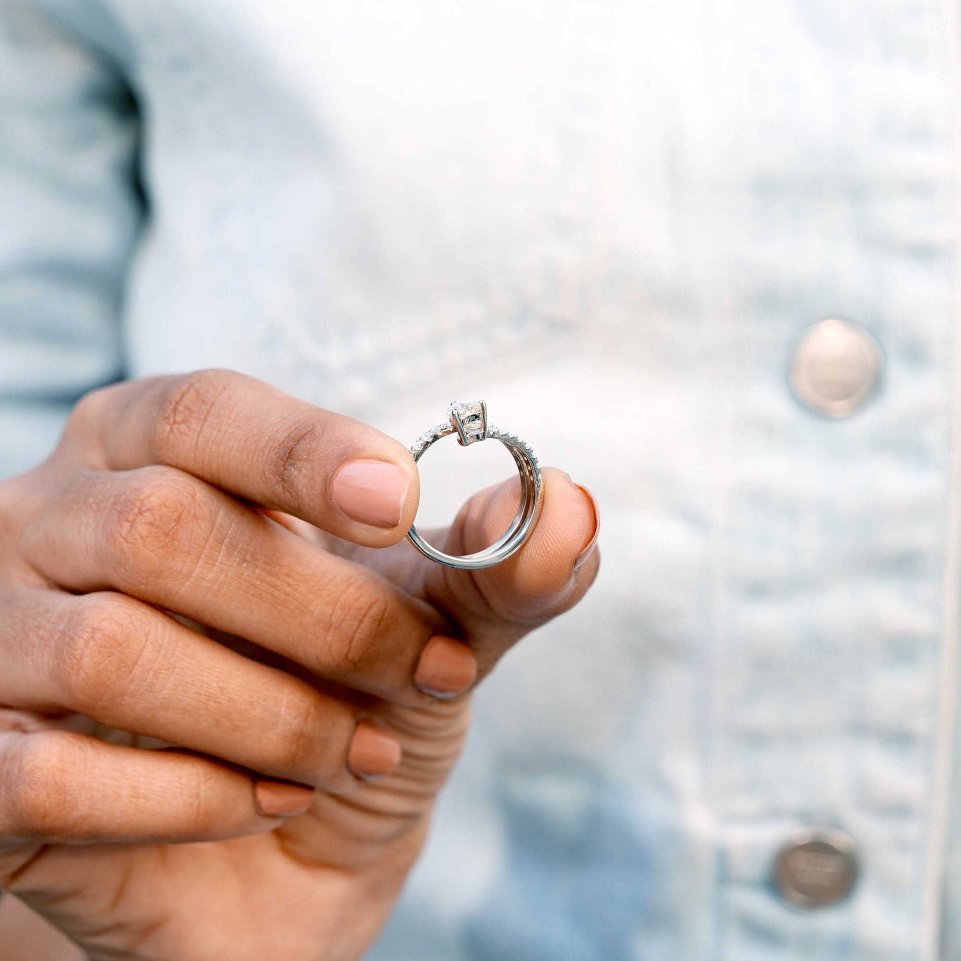 0.908 CT Heart, Round Cut Colorless Engagement Ring