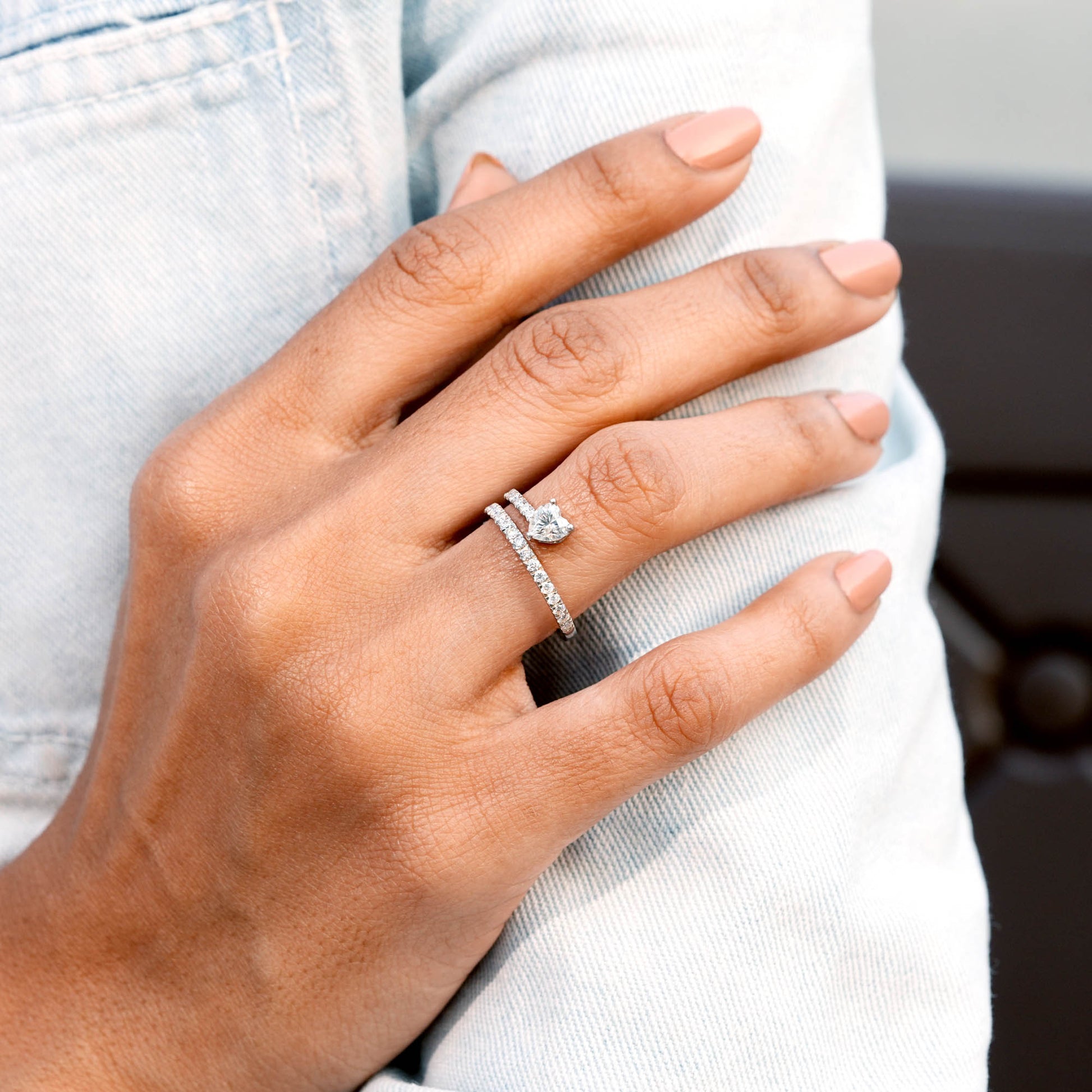 0.908 CT Heart, Round Cut Colorless Engagement Ring