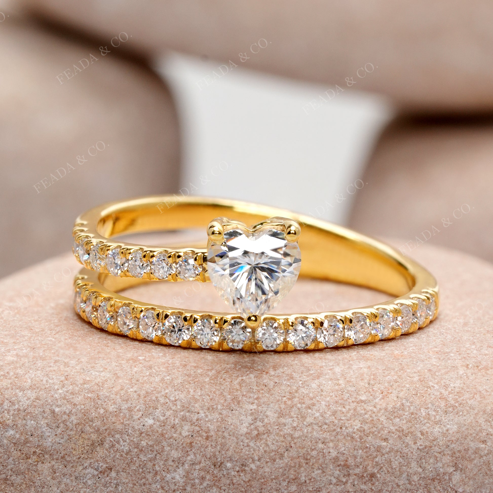 0.908 CT Heart, Round Cut Colorless Engagement Ring