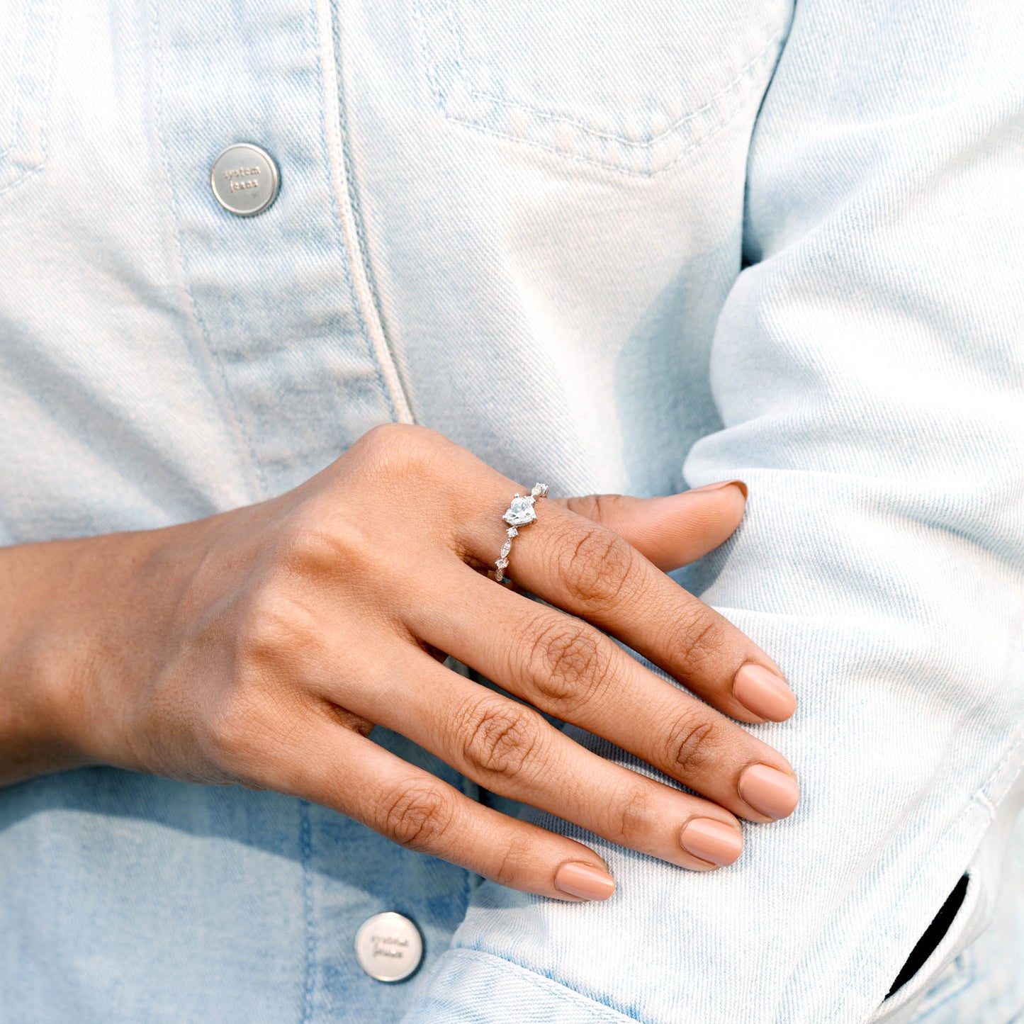0.748 CT Round, Heart Cut Colorless Engagement Ring
