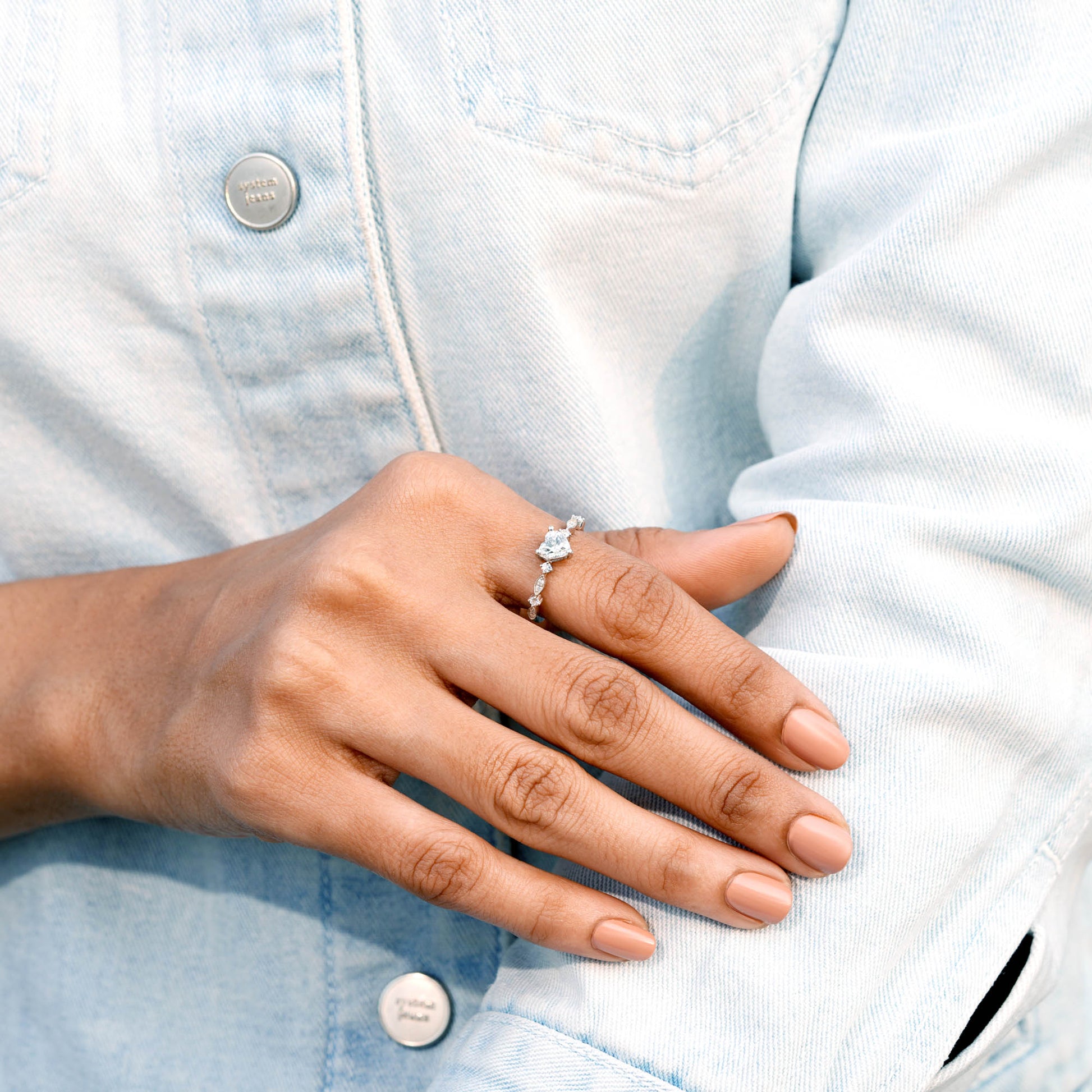 0.748 CT Round, Heart Cut Colorless Engagement Ring