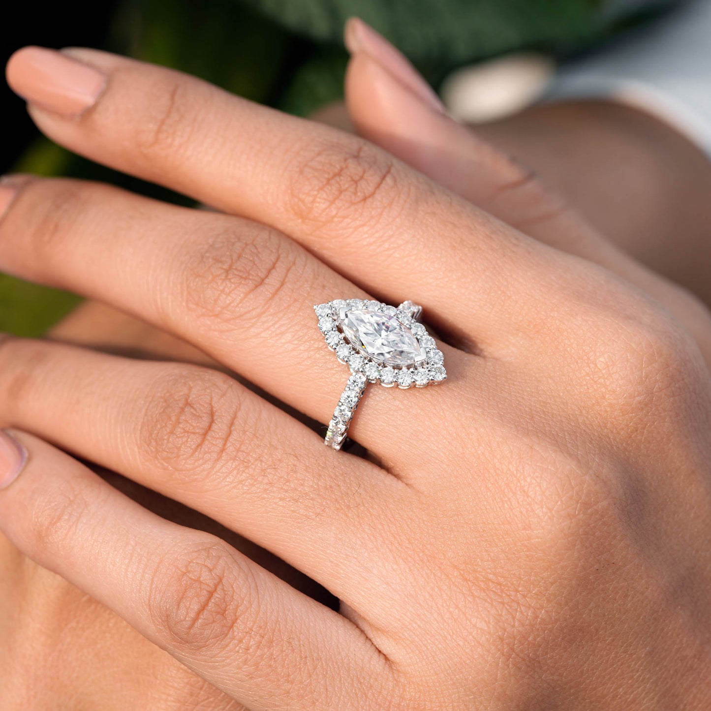 2.7 CT Marquise, Round Cut Colorless Engagement Ring