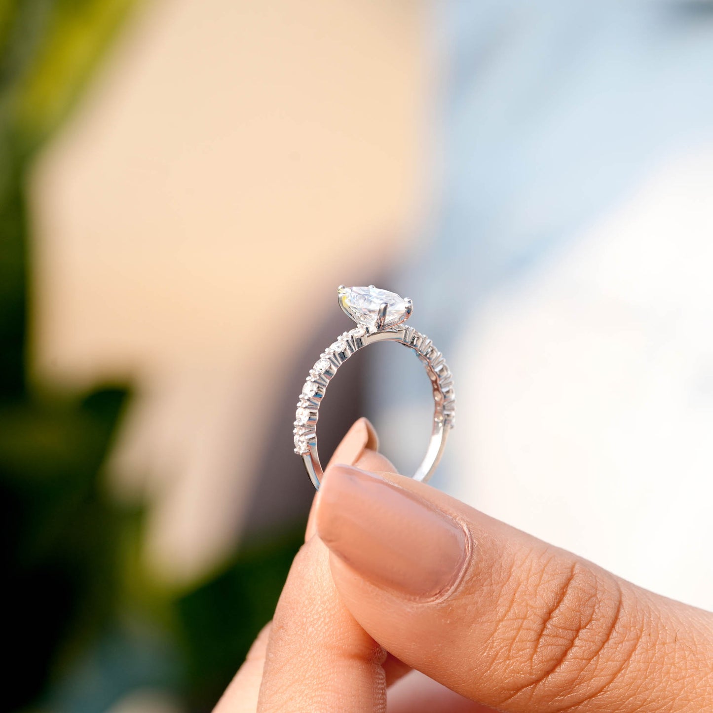 1.36 CT Round, Marquise Cut Colorless Engagement Ring