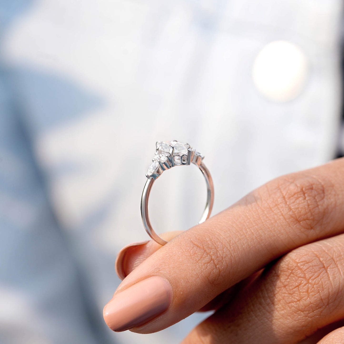 1.3 CT Round, Marquise Cut Colorless Engagement Ring