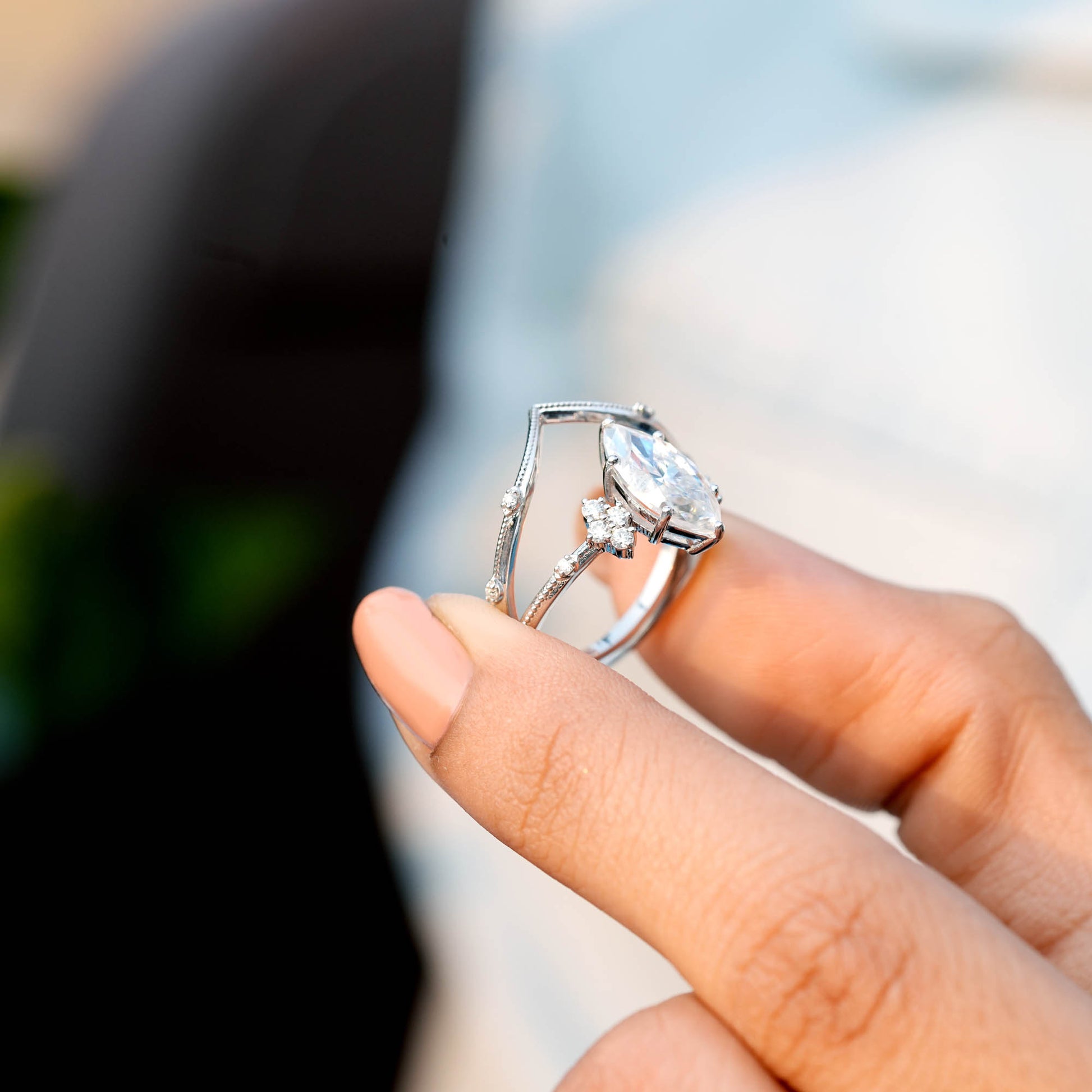 1.68 CT Round, Marquise Cut Colorless Engagement Ring