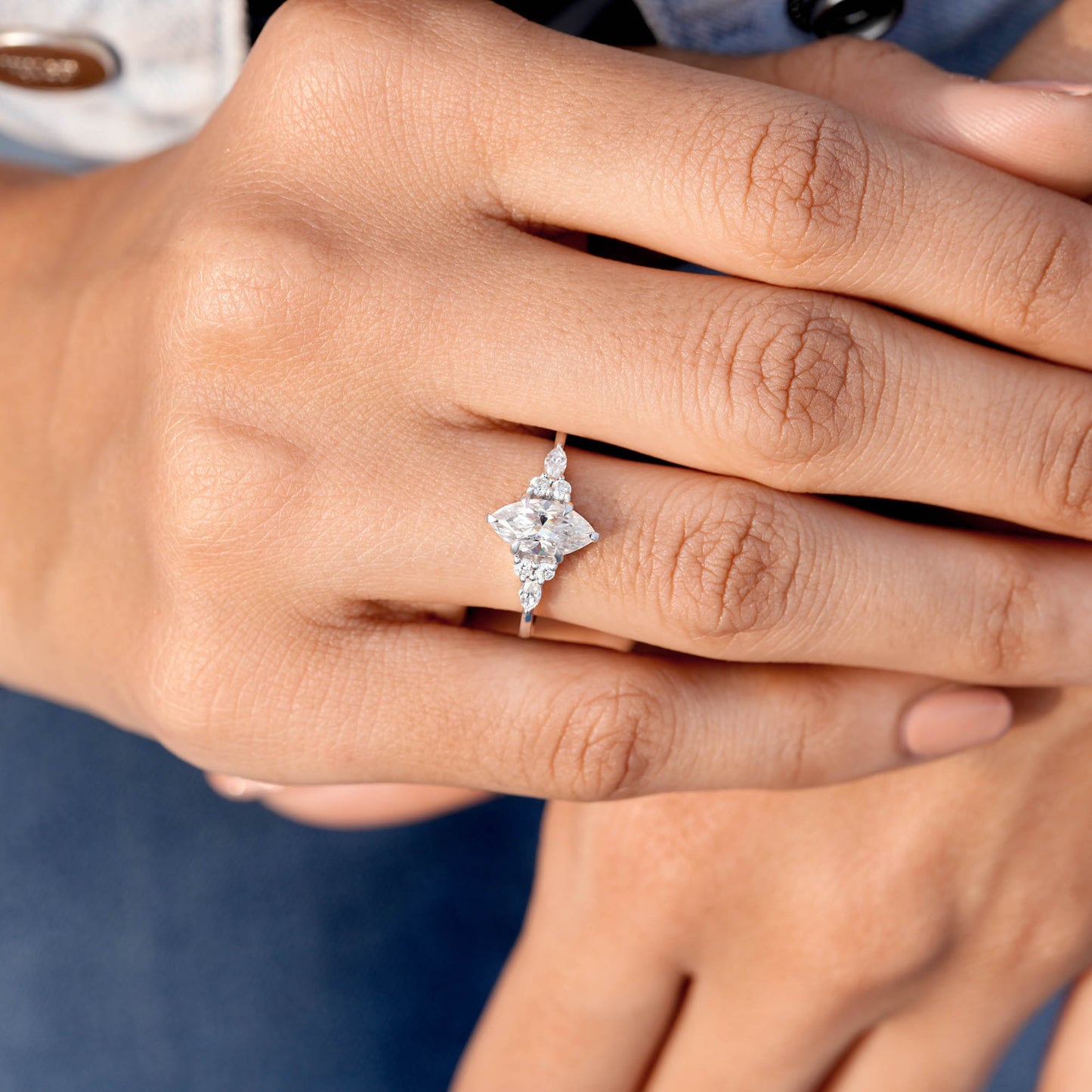 1.3 CT Round, Marquise Cut Colorless Engagement Ring