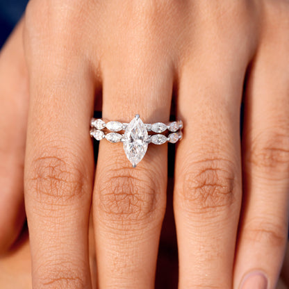 Marquise Cut Diamond Gold Ring with Double Band