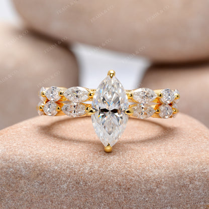 Marquise Cut Diamond Gold Ring with Double Band