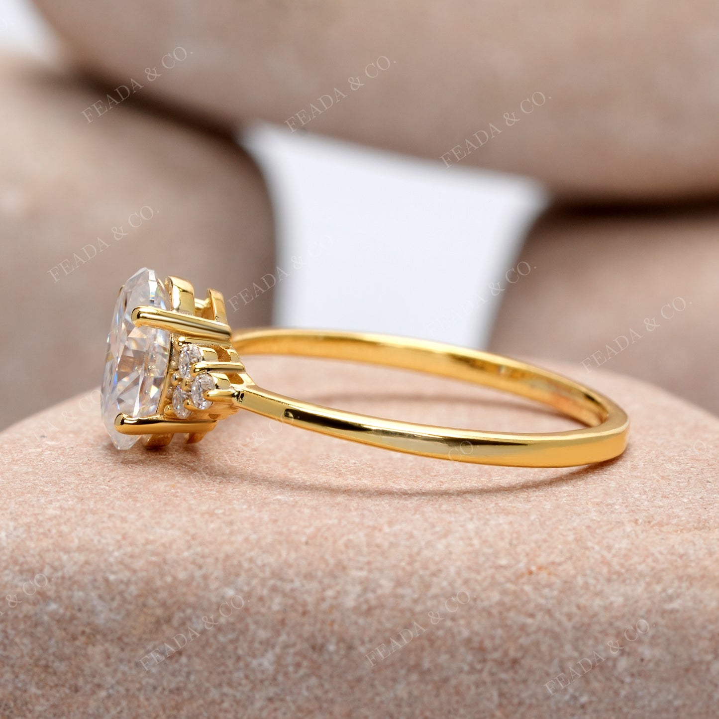 Oval Cut Diamond Gold Ring with Side Stones
