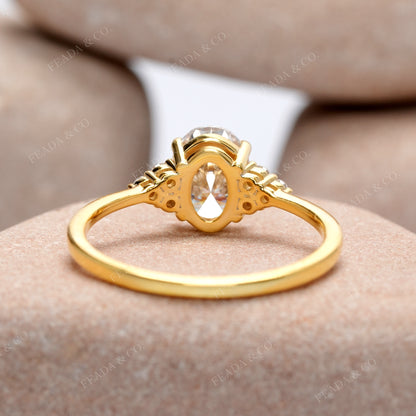 Oval Cut Diamond Gold Ring with Side Stones