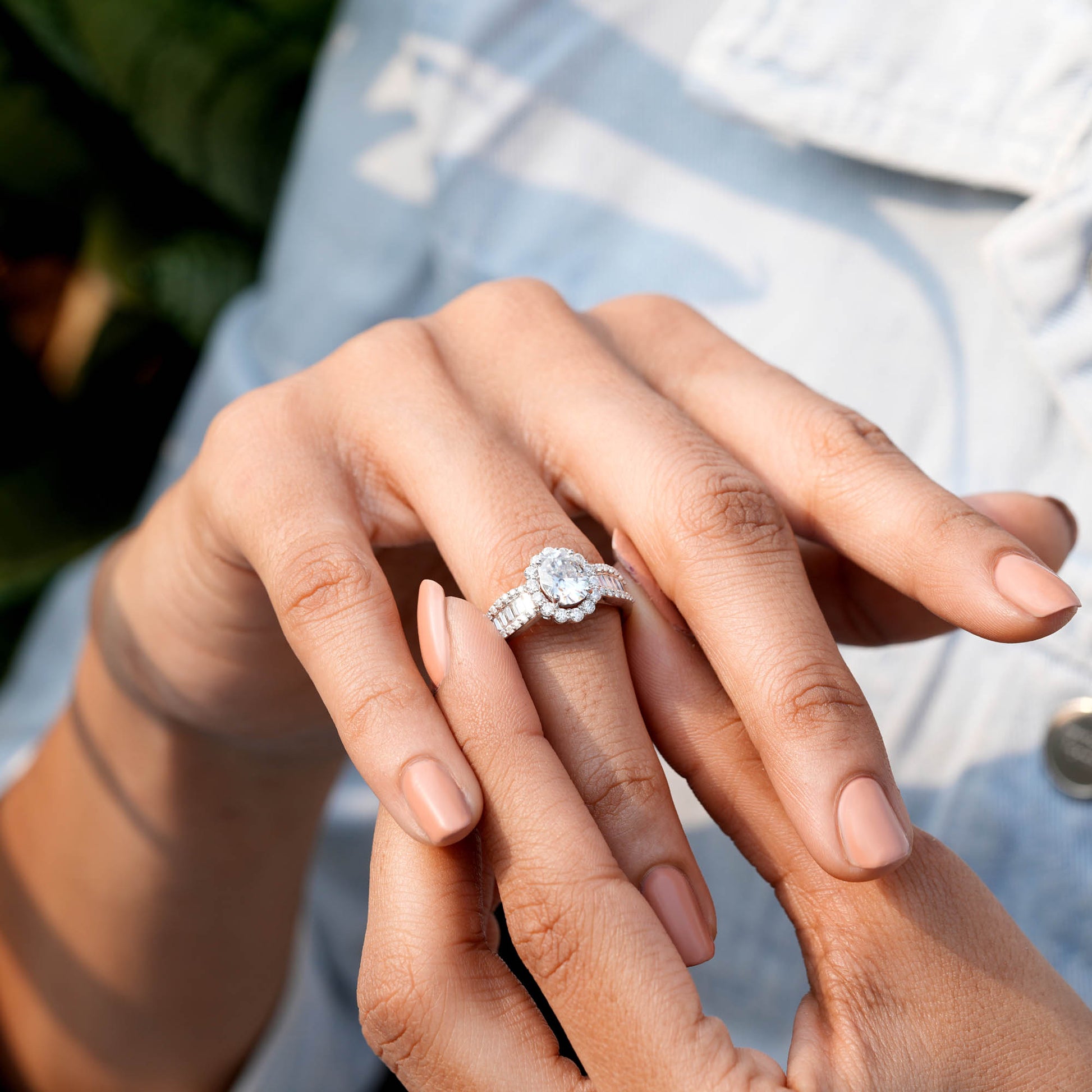 2.13 CT Oval, Round Baguette Cut Colorless Engagement Ring