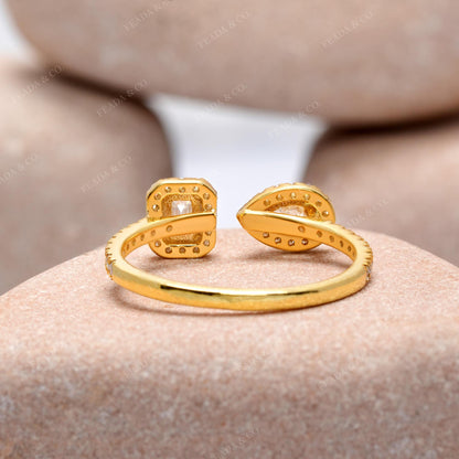0.71 CT Emerald Pear  Premium Halo Adjustable Ring