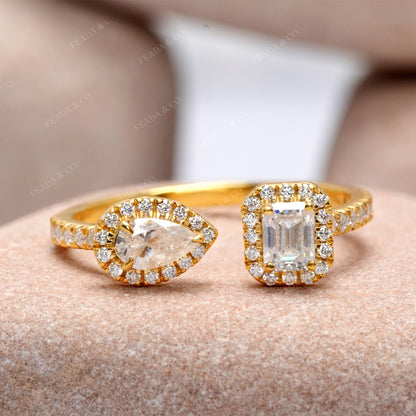 0.71 CT Emerald Pear  Premium Halo Adjustable Ring