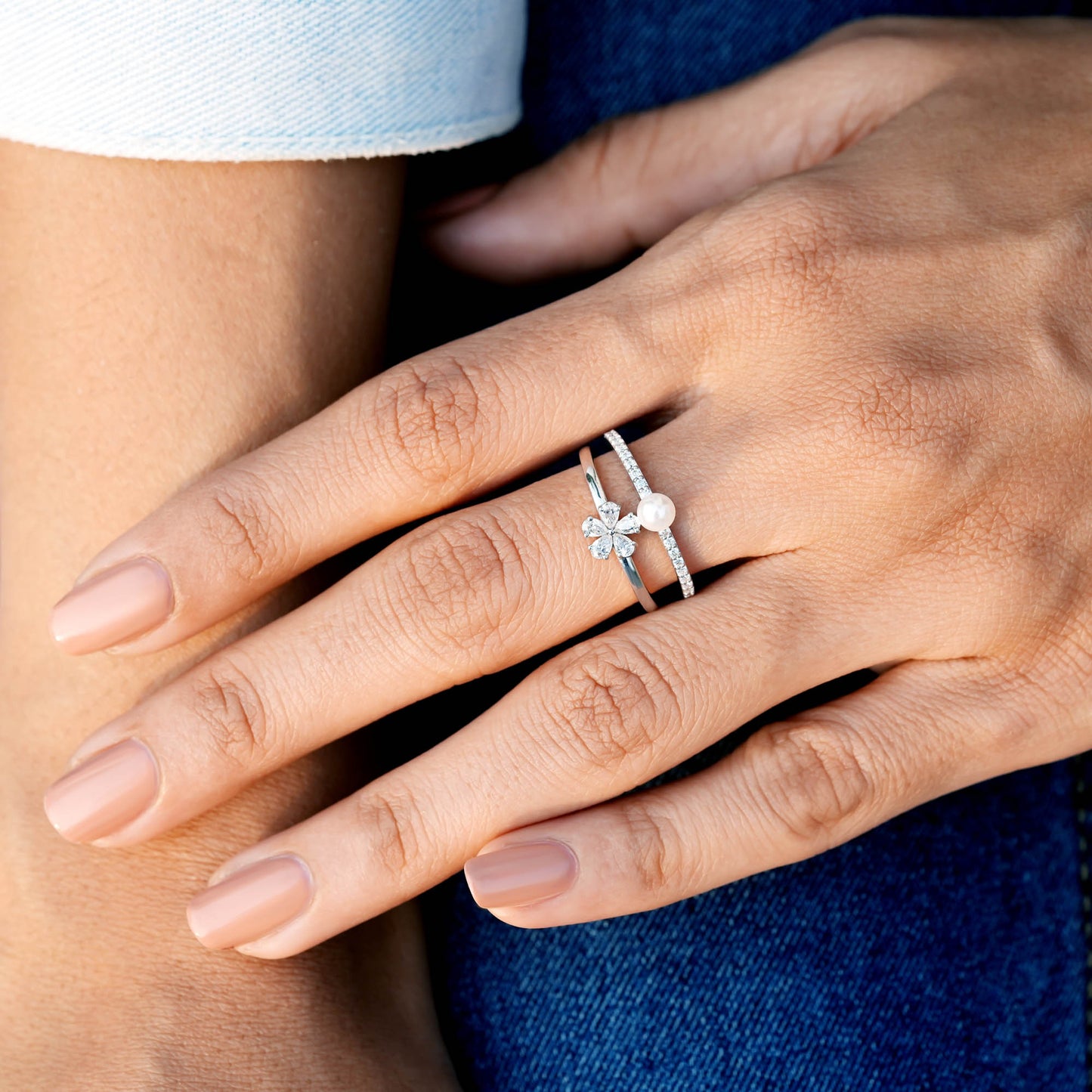 Pearl 0.826 CT Round, Pear Cut Colorless Pearl Engagement Ring
