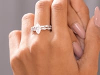 Marquise Cut Diamond Gold Ring with Double Band