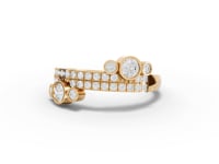 Bezel Moissanite Diamond Cuff Ring With Multi-Row Pavé Band