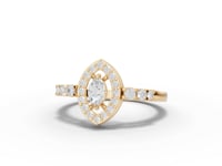 Marquise Halo Moissanite Diamond Ring With Pavé Band