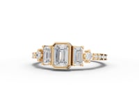 Three Stone Emerald Moissanite Diamond Accent Ring