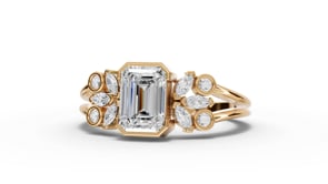 Emerald Solitaire Floral Side Cluster Moissanite Diamond Ring
