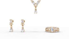 Graduated Bezel Lab Diamond Jewelry Set with Pendant, Earrings & Ring