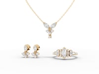 Marquise Lab Diamond Floral Jewelry Set with Pendant, Earrings & Pavé Ring