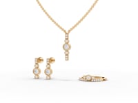 Modern Bezel Lab Diamond Jewelry Set with Pendant, Earrings & Three-Stone Ring