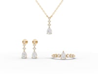 Mixed Shape Lab Diamond Jewelry Set with Emerald Drop Necklace & Earrings