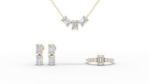 Emerald-Cut Lab Diamond Jewelry Set with Ring, Drop Earrings & Necklace