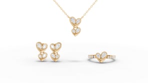 Double Heart Lab Diamond Jewelry Set with Ring, Earrings & Necklace