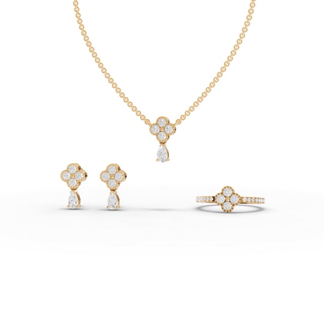Floral Cluster Round Lab Grown Diamond Jewelry Set
