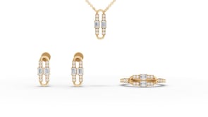 Emerald Cut Paperclip Link Lab Diamond Jewelry Set