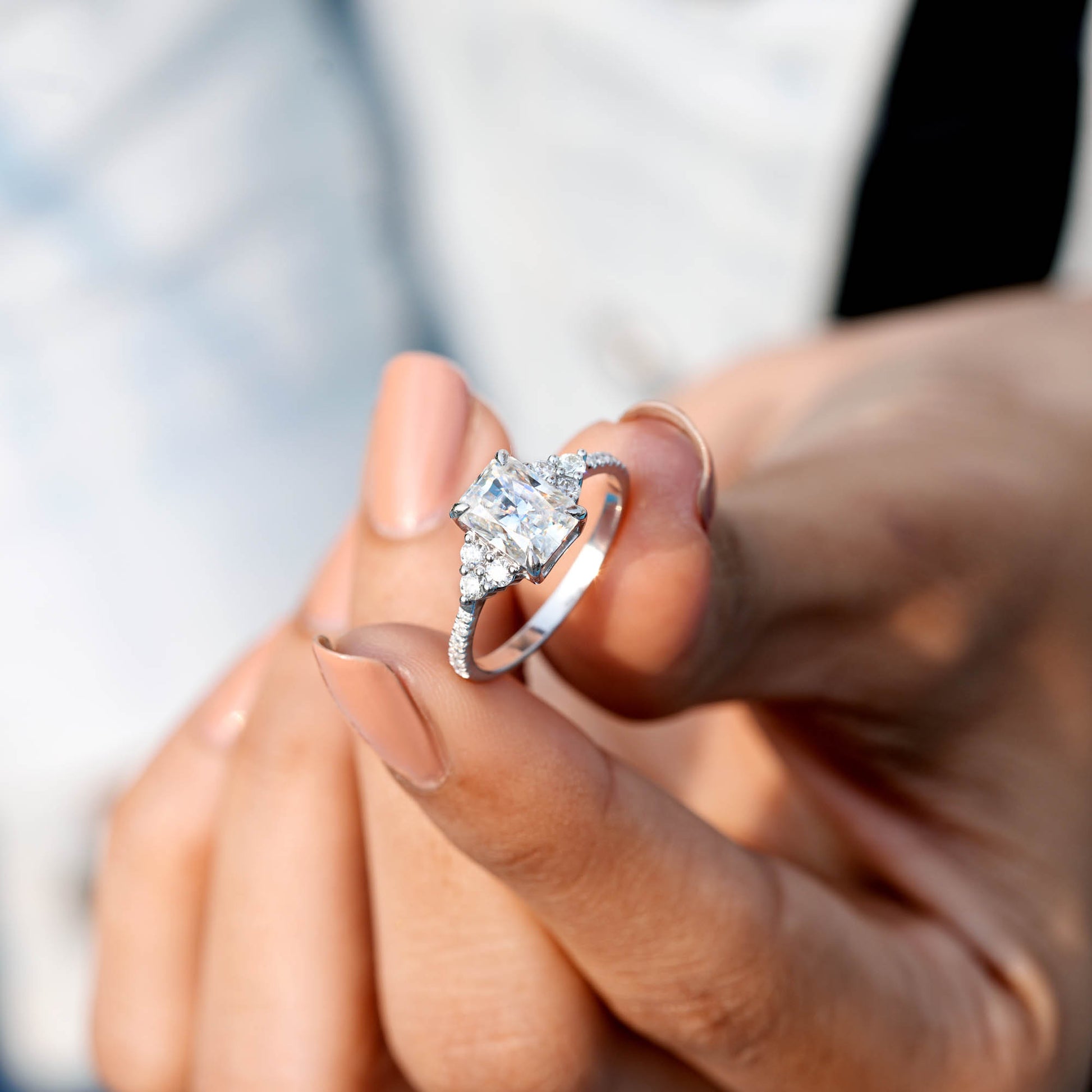 2.14 CT Round, Radiant Cut Colorless Engagement Ring