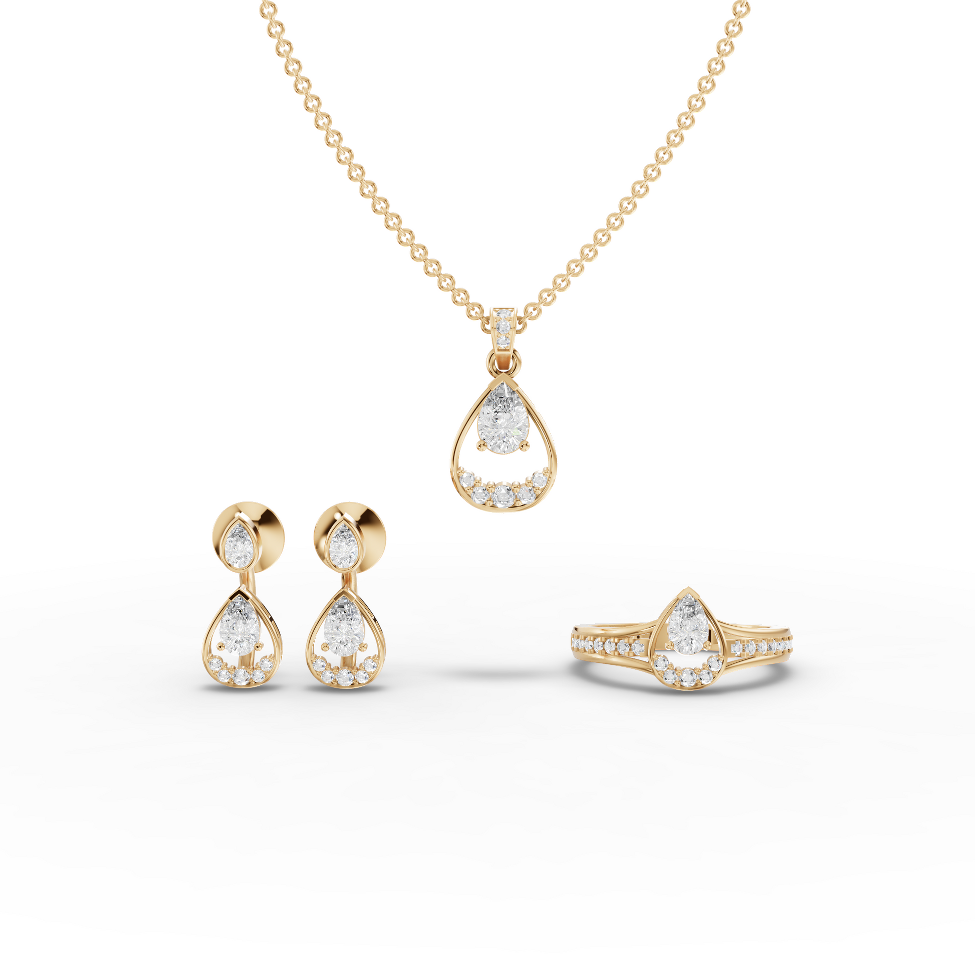 Pear Lab Diamond Teardrop Jewelry Set with Ring, Earrings & Necklace