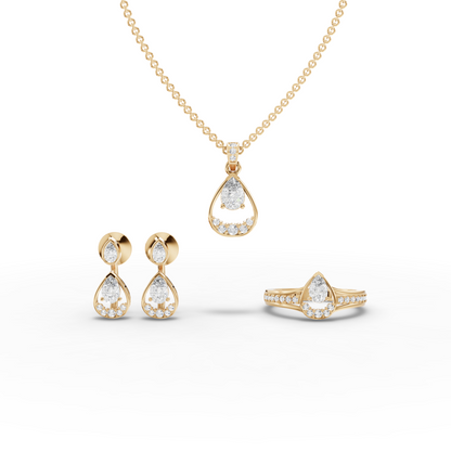 Pear Lab Diamond Teardrop Jewelry Set with Ring, Earrings & Necklace