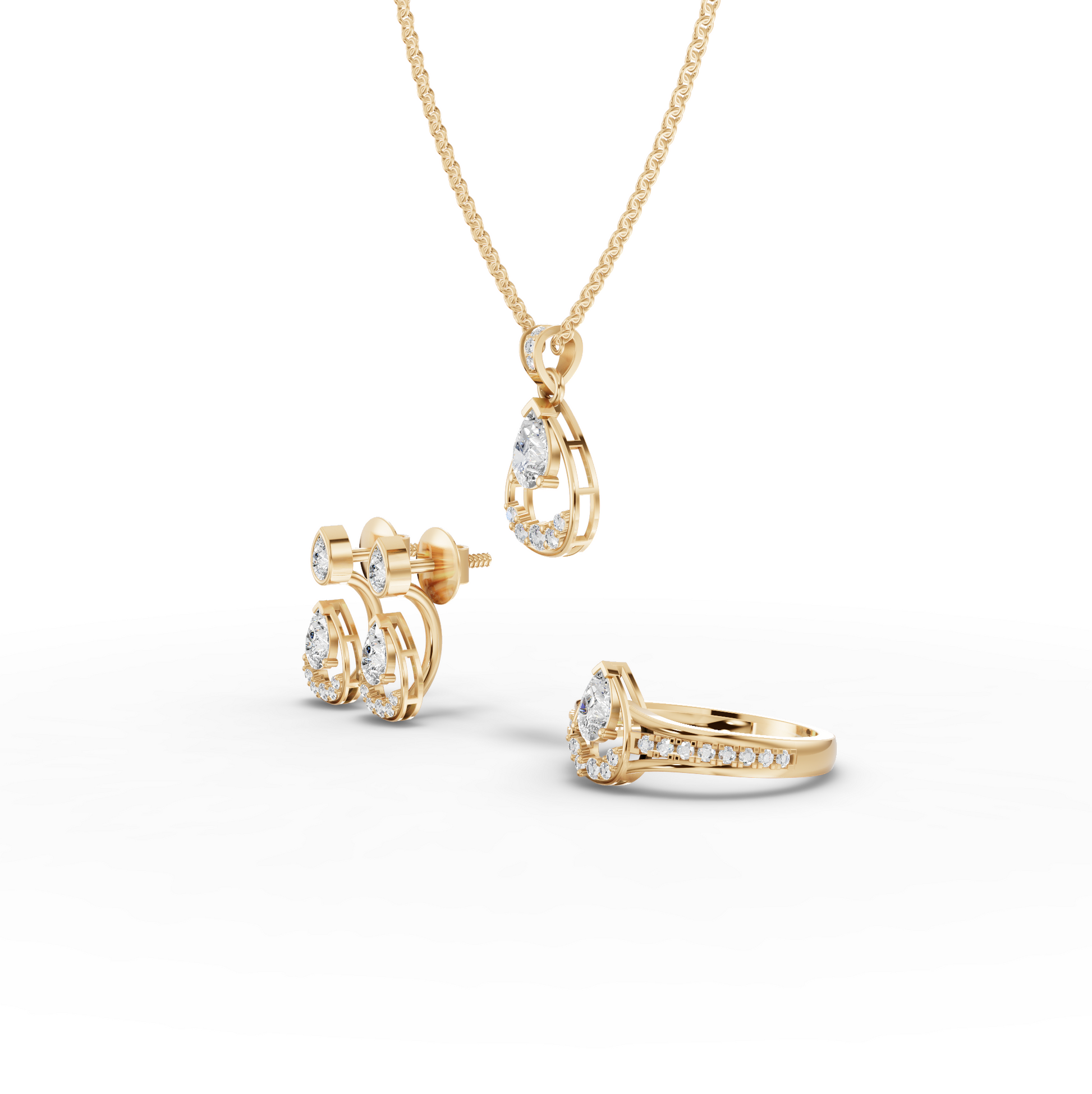 Pear Lab Diamond Teardrop Jewelry Set with Ring, Earrings & Necklace