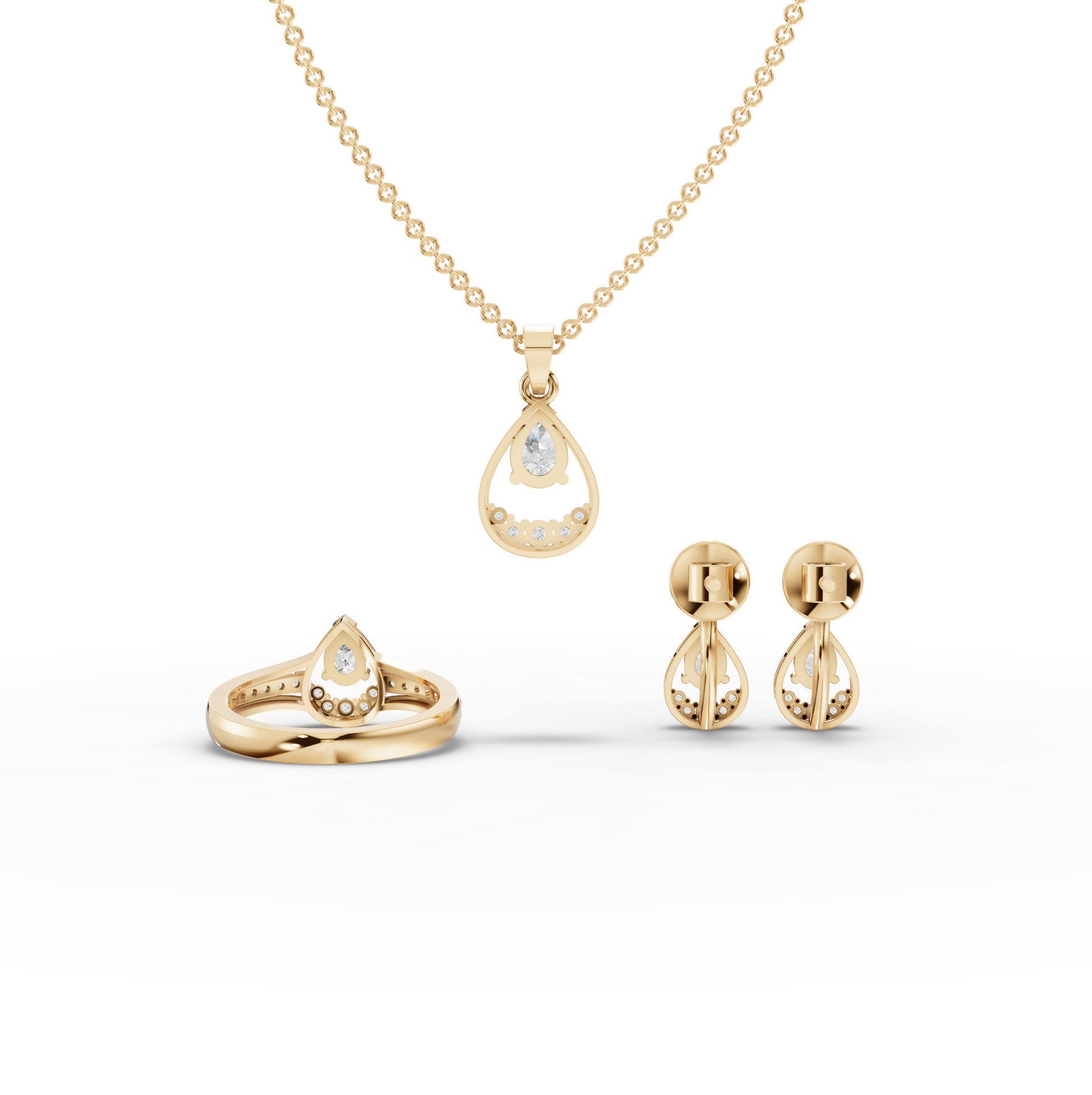 Pear Lab Diamond Teardrop Jewelry Set with Ring, Earrings & Necklace