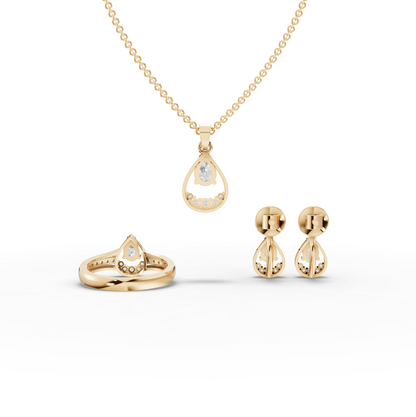 Pear Lab Diamond Teardrop Jewelry Set with Ring, Earrings & Necklace