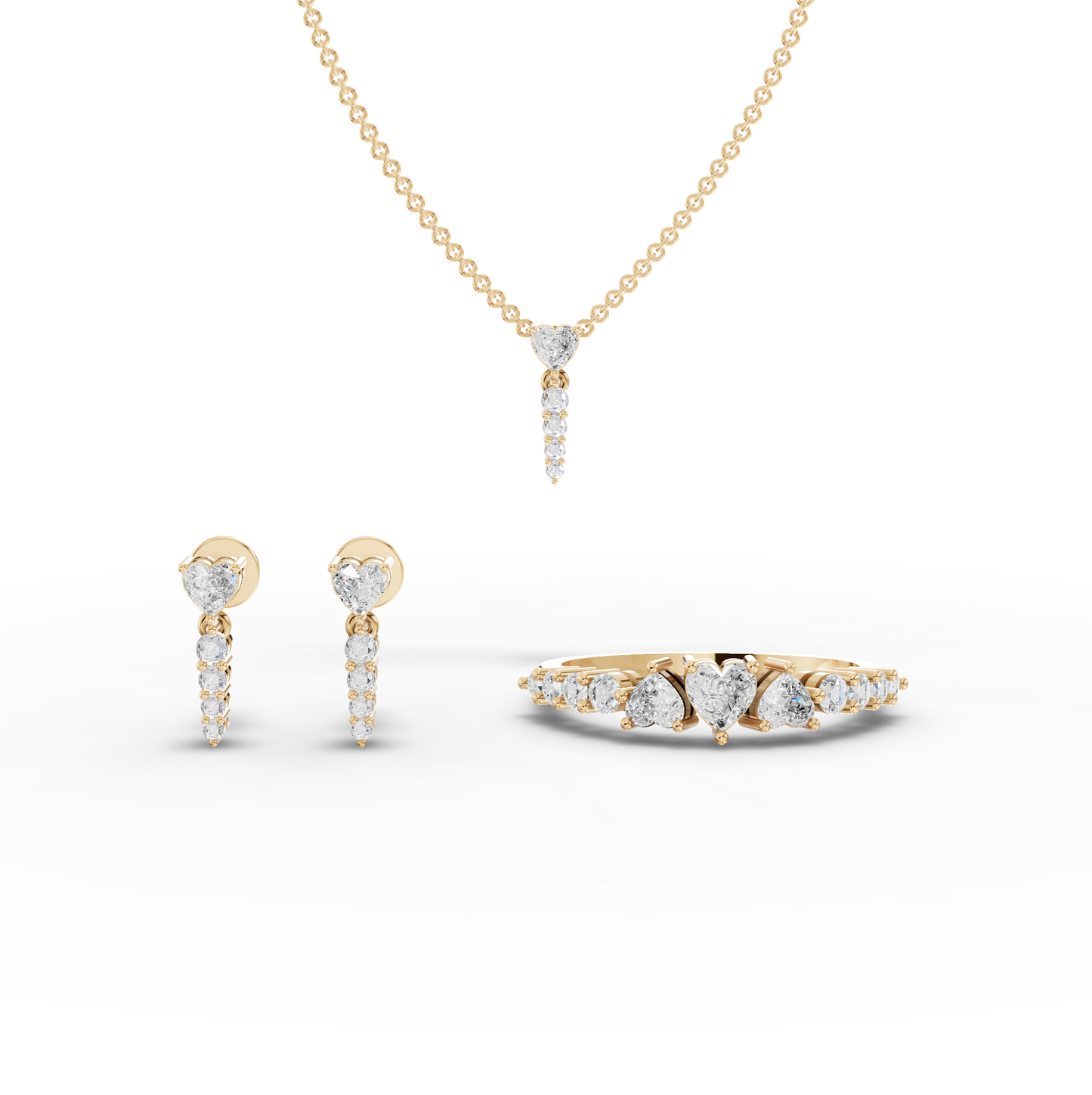 Heart Lab Diamond Jewelry Set with Pendant, Earrings & Eternity Ring