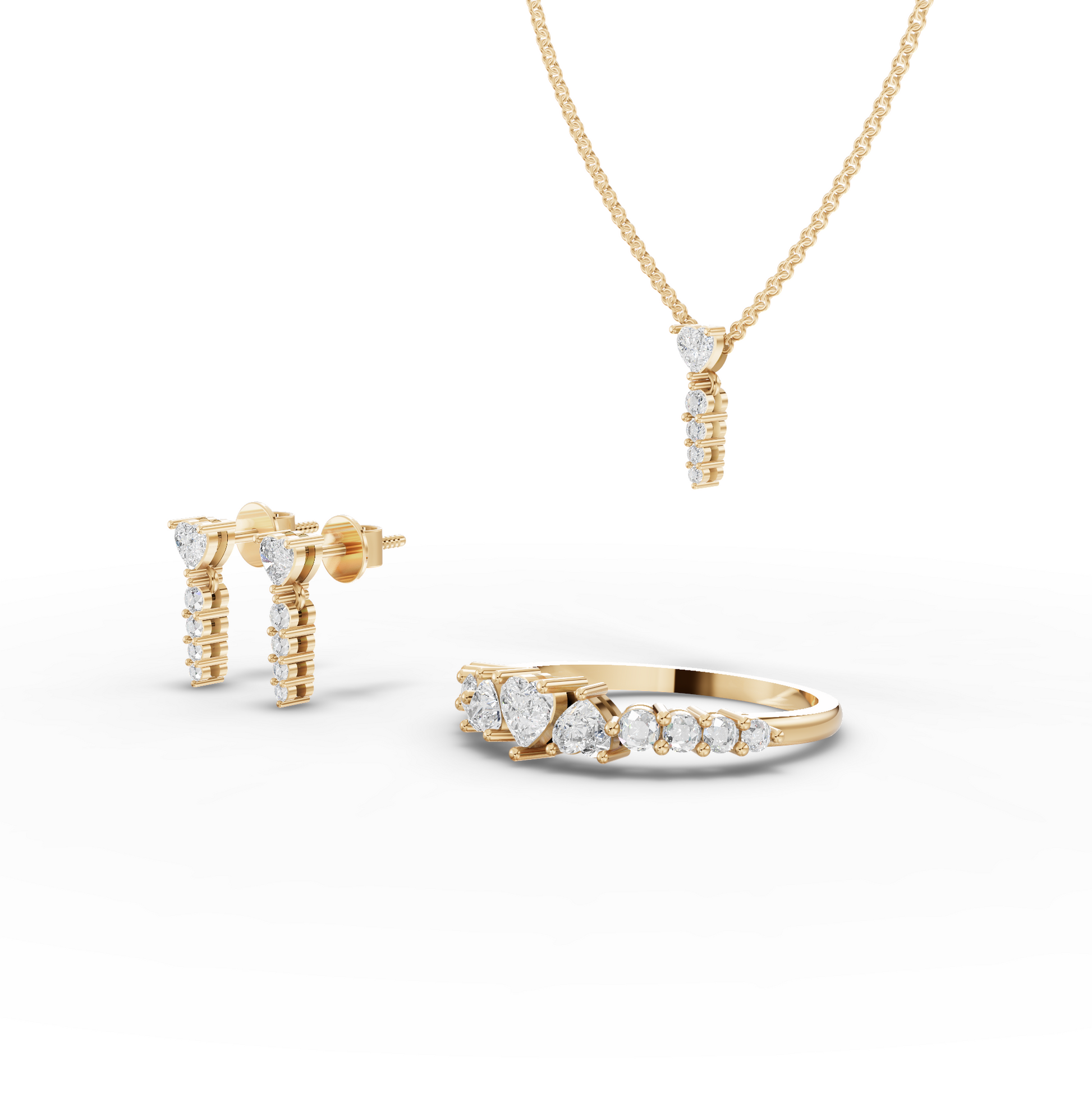 Heart Lab Diamond Jewelry Set with Pendant, Earrings & Eternity Ring
