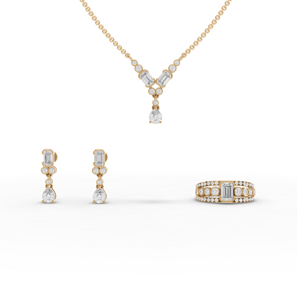 Graduated Bezel Lab Diamond Jewelry Set with Pendant, Earrings & Ring